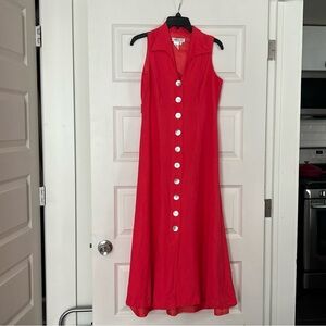Coldwater Creek Coral Linen Maxi Dress Size 6